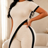 Velora – Asymmetric Ribbed Two-Piece Set with Flared Pants