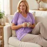 Velora – Pleated V-Neck Tunic Top for Women, Soft Drape Casual Blouse