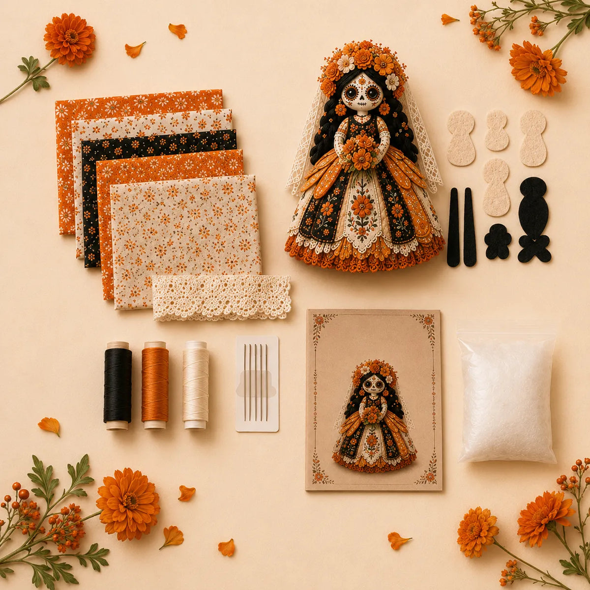 Stitch & Story – Day of the Dead Patchwork Doll DIY Craft Kit for Beginners