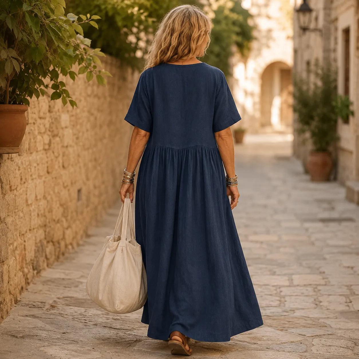 Lunavia – Pleated V-Neck Maxi Dress with Pockets