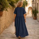 Lunavia – Pleated V-Neck Maxi Dress with Pockets
