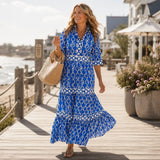 Verella – Chain-Print Tiered Maxi Dress with Pockets & V-Neck