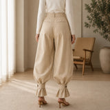 Marlow – Pleated Lantern Wide-Leg Trousers with Bow Cuffs
