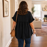 Vivelyn – Flowy V-Neck Babydoll Blouse with Flutter Sleeves