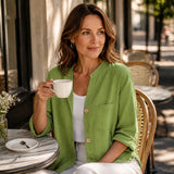 Marelle – Relaxed Fit Linen-Look Button Blouse with ¾ Sleeve
