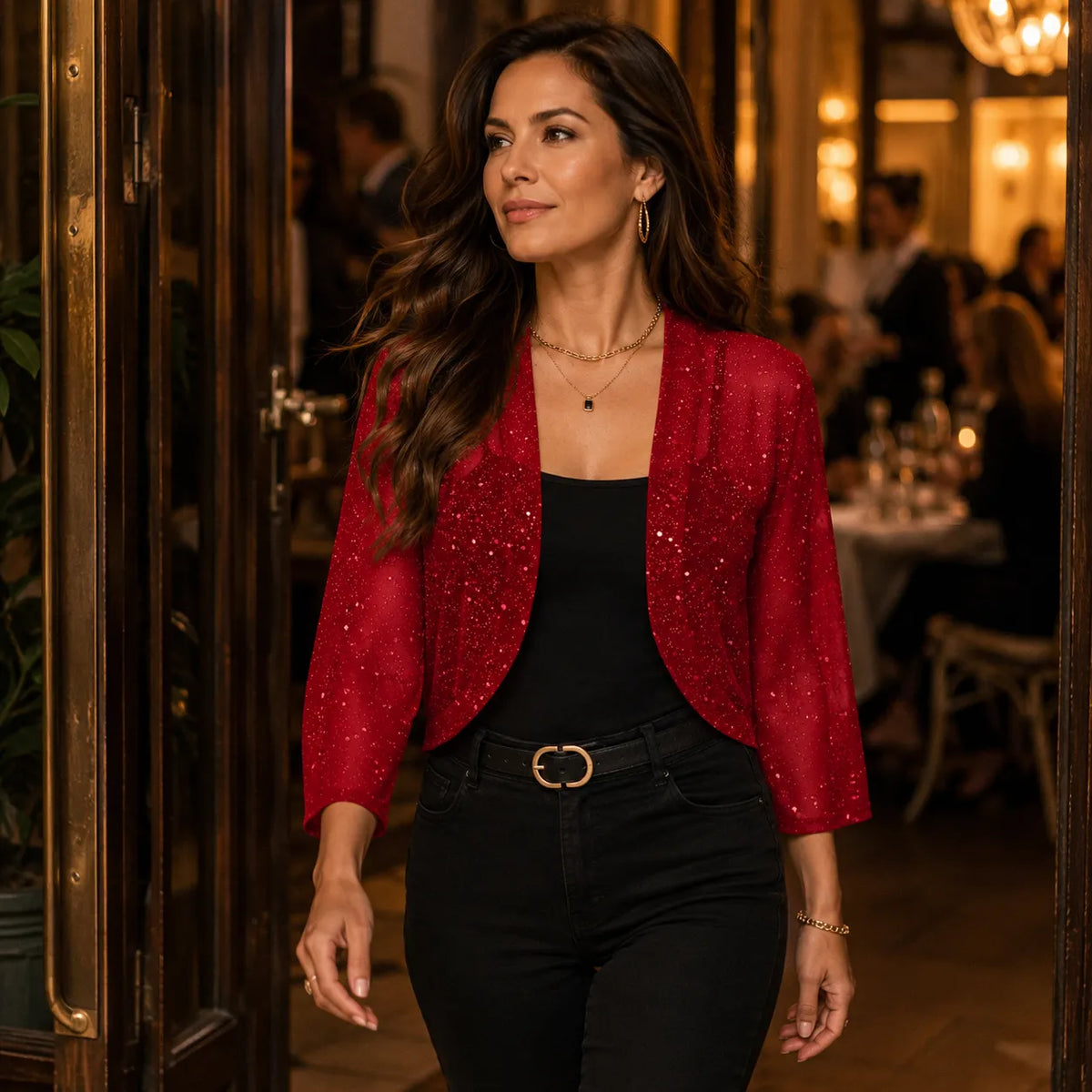 Lunavia – Shimmer Mesh Cropped Bolero Cardigan for Women