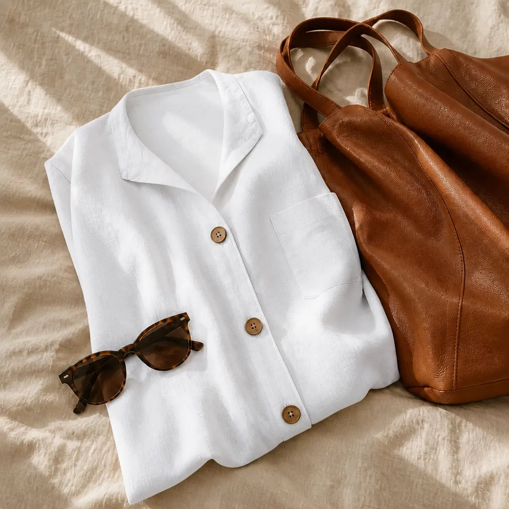 Marelle – Relaxed Fit Linen-Look Button Blouse with ¾ Sleeve