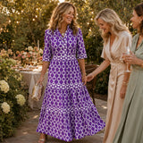 Verella – Chain-Print Tiered Maxi Dress with Pockets & V-Neck