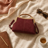 Marelli – Suede-look shell bag with gold tone-frame clasp and crossbody strap