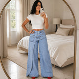 Vellara – Asymmetric Wrap Waist Wide Leg Jeans