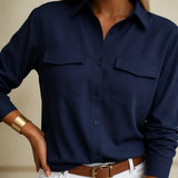 Lunavia – Loose Lapel Button-Down Shirt with Flap Pockets, Wrinkle-Free Long Sleeve Top for Women
