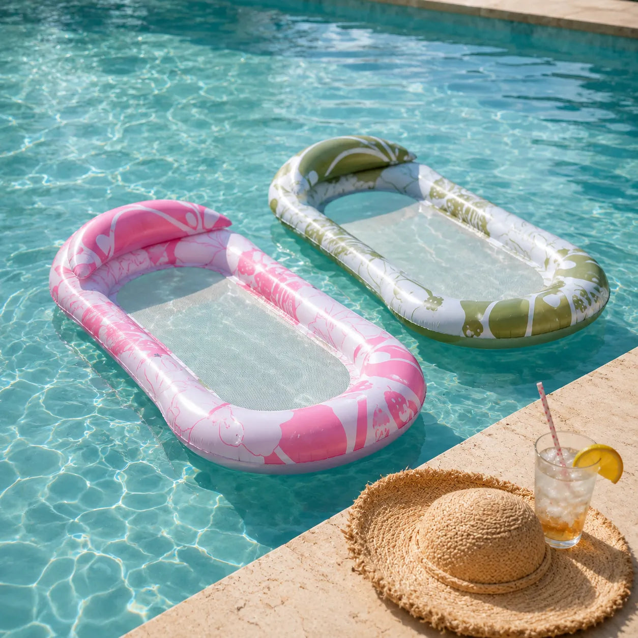 Solara – Floating Pool Hammock with Mesh Center and Built-In Pillow, Puncture-Resistant Lounger for Adults