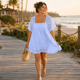 Vivelyn – Square Neck Smocked Babydoll Mini Dress with Lace Sleeves
