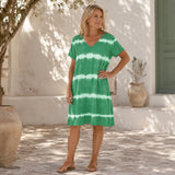 Solavia – Tie Dye Shift Dress V Neck Short Sleeve Summer