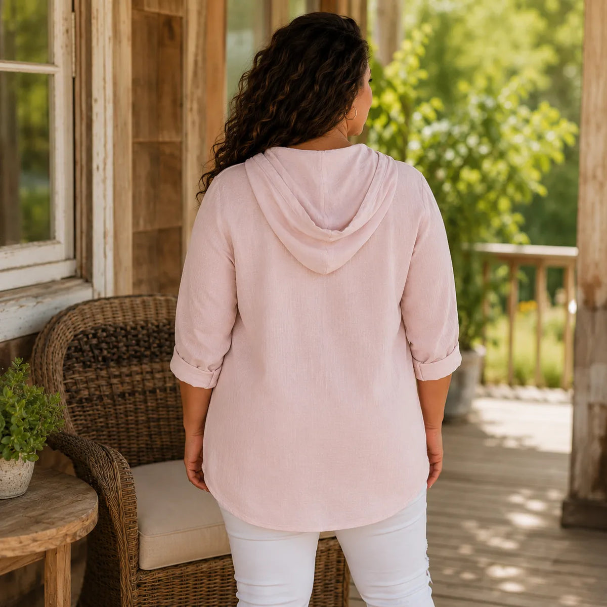 Muslina – Soft V-Neck Hooded Summer Top with Kangaroo Pocket