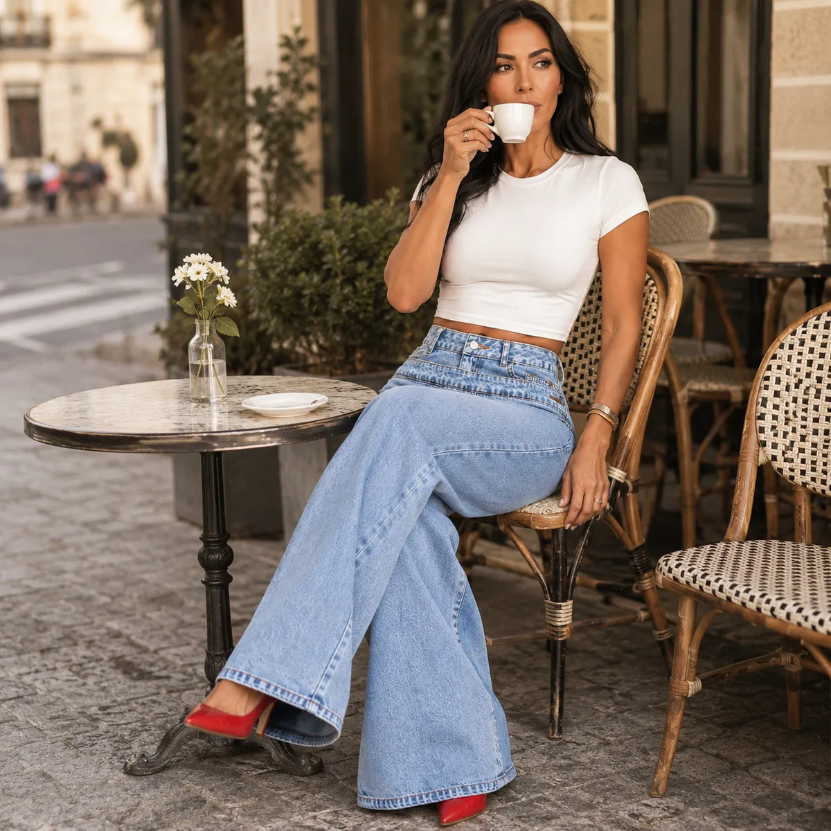 Vellara – Asymmetric Wrap Waist Wide Leg Jeans