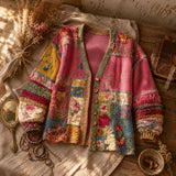 Solenne – Embroidered Look Floral Patchwork Boho Cardigan