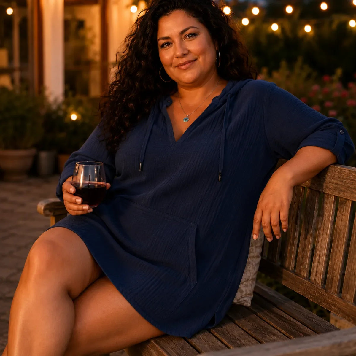 Muslina – Soft V-Neck Hooded Summer Top with Kangaroo Pocket