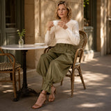 Marlow – Pleated Lantern Wide-Leg Trousers with Bow Cuffs