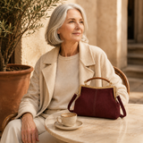 Marelli – Suede-look shell bag with gold tone-frame clasp and crossbody strap