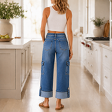 Marielle – Wide Leg Cropped Cargo Jeans with Rope Tie Waist