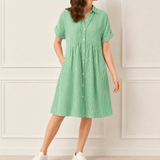 Linara - Striped Midi Shirt Dress with Pockets