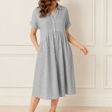 Linara - Striped Midi Shirt Dress with Pockets
