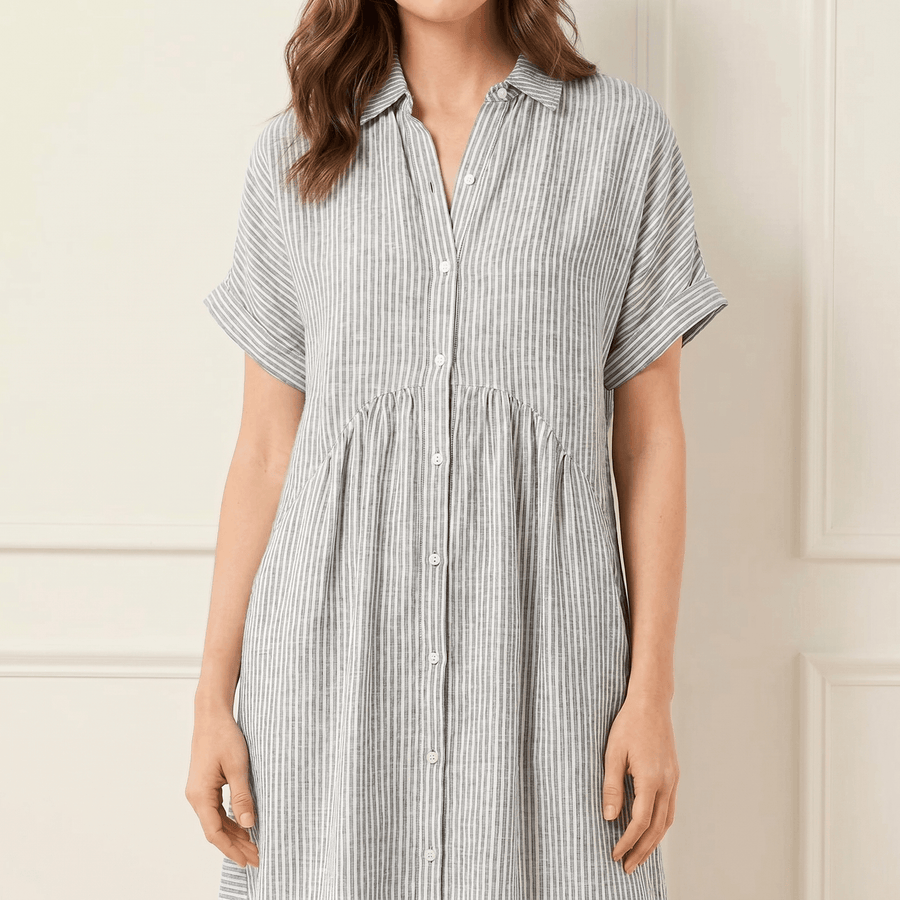 Linara - Striped Midi Shirt Dress with Pockets