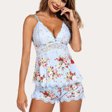Lunella – Women's Floral Lace Pajama Cami and Shorts Set