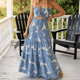 Liriosa – Women's Palm-Print Strapless Maxi Dress