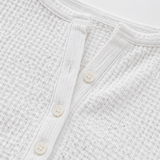 Loravia – Waffle Knit-look Henley Top with Button Placket, 3/4 Sleeve
