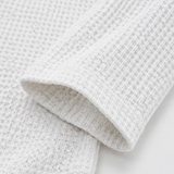 Loravia – Waffle Knit-look Henley Top with Button Placket, 3/4 Sleeve