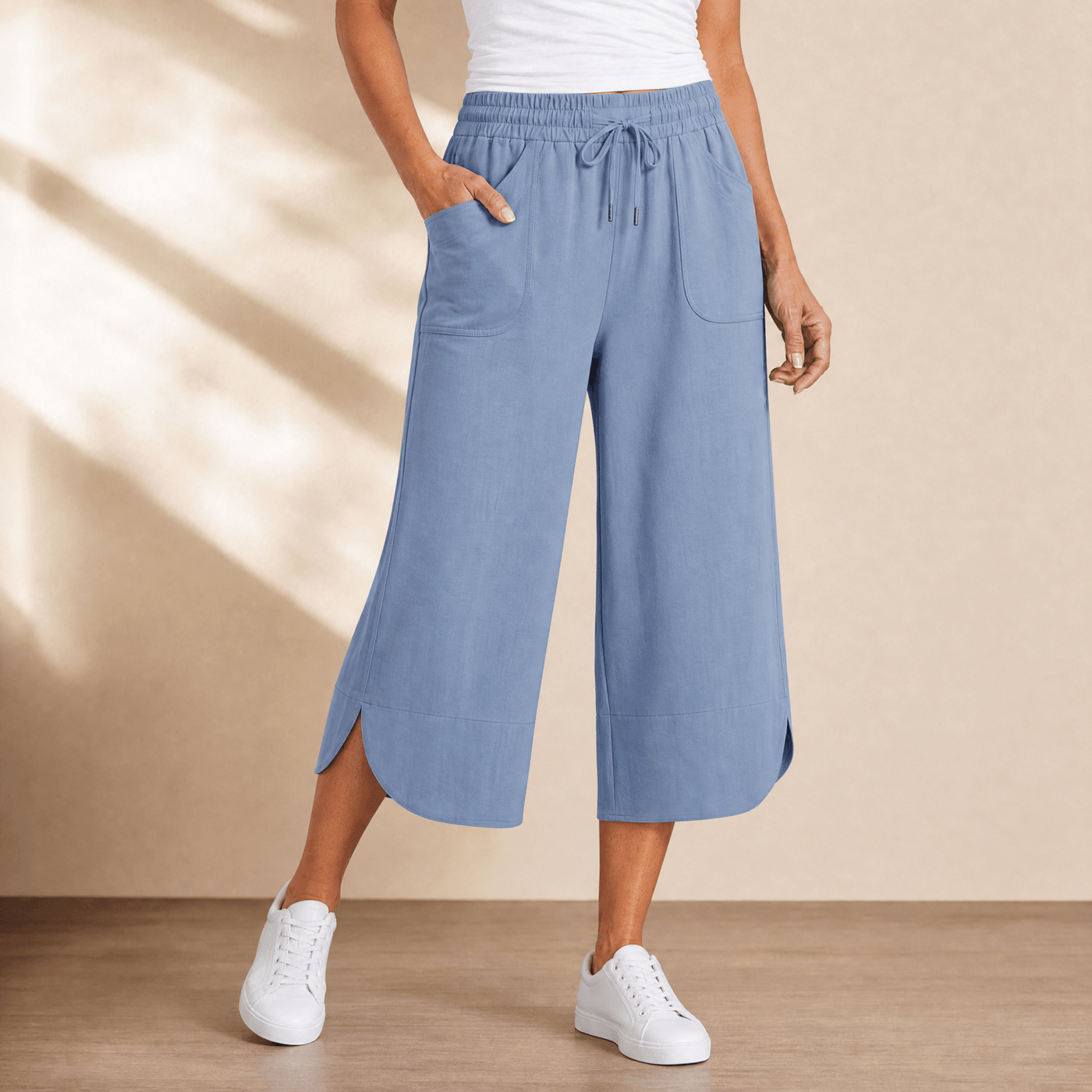 Lounella – Women's Soft Cropped Wide-Leg Pants