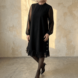 Lumiveil – Rhinestone Mesh Sleeve Dress with Ruffle Hem