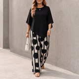 Luna – Women's Asymmetric Drape 2-Piece Set with Wide-Leg Print Pants