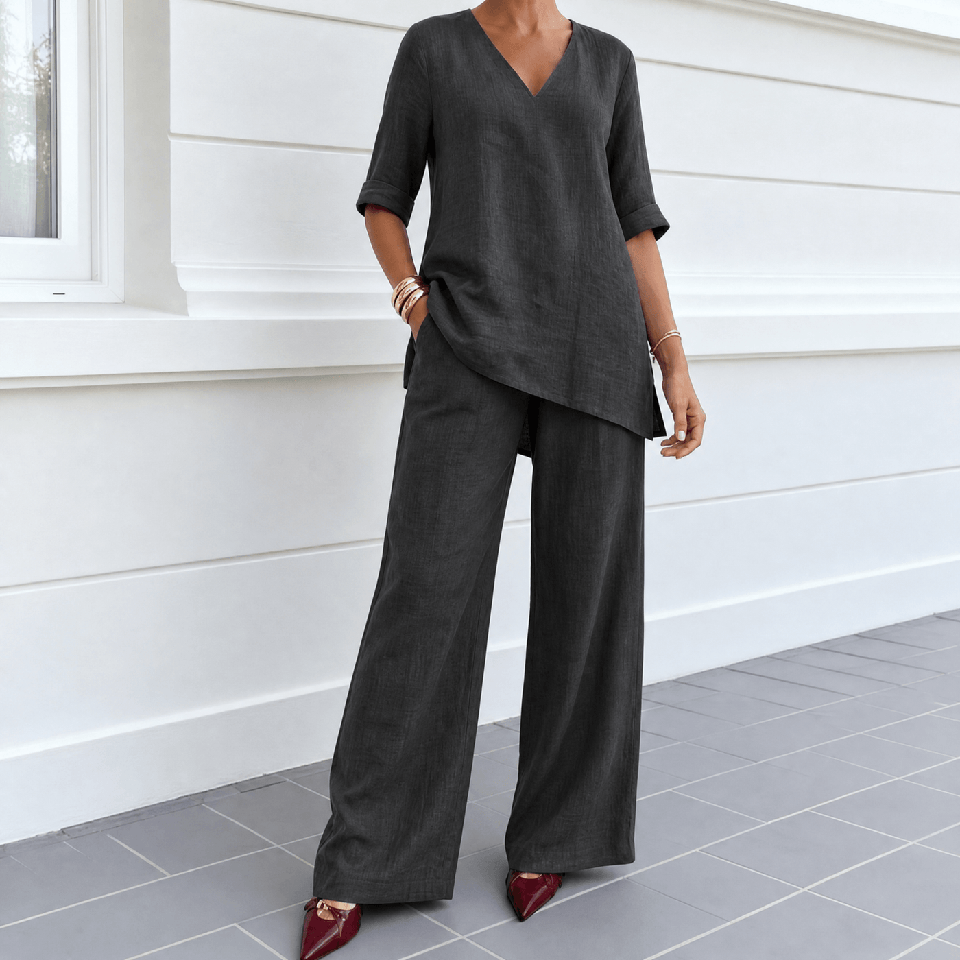 Lunara – Women's Asymmetric Linen Co-Ord Set