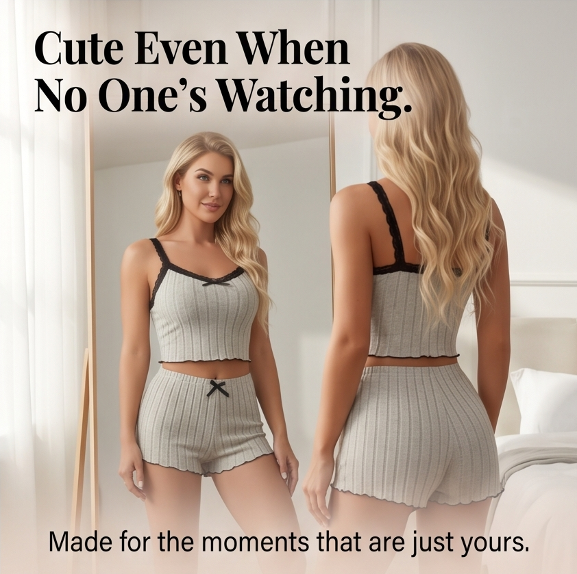 Lunavia – Women's Ribbed Knit Cami & Shorts Pajama Set