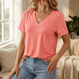 Lunavia – Soft V-Neck Tee with Rolled Cuffs