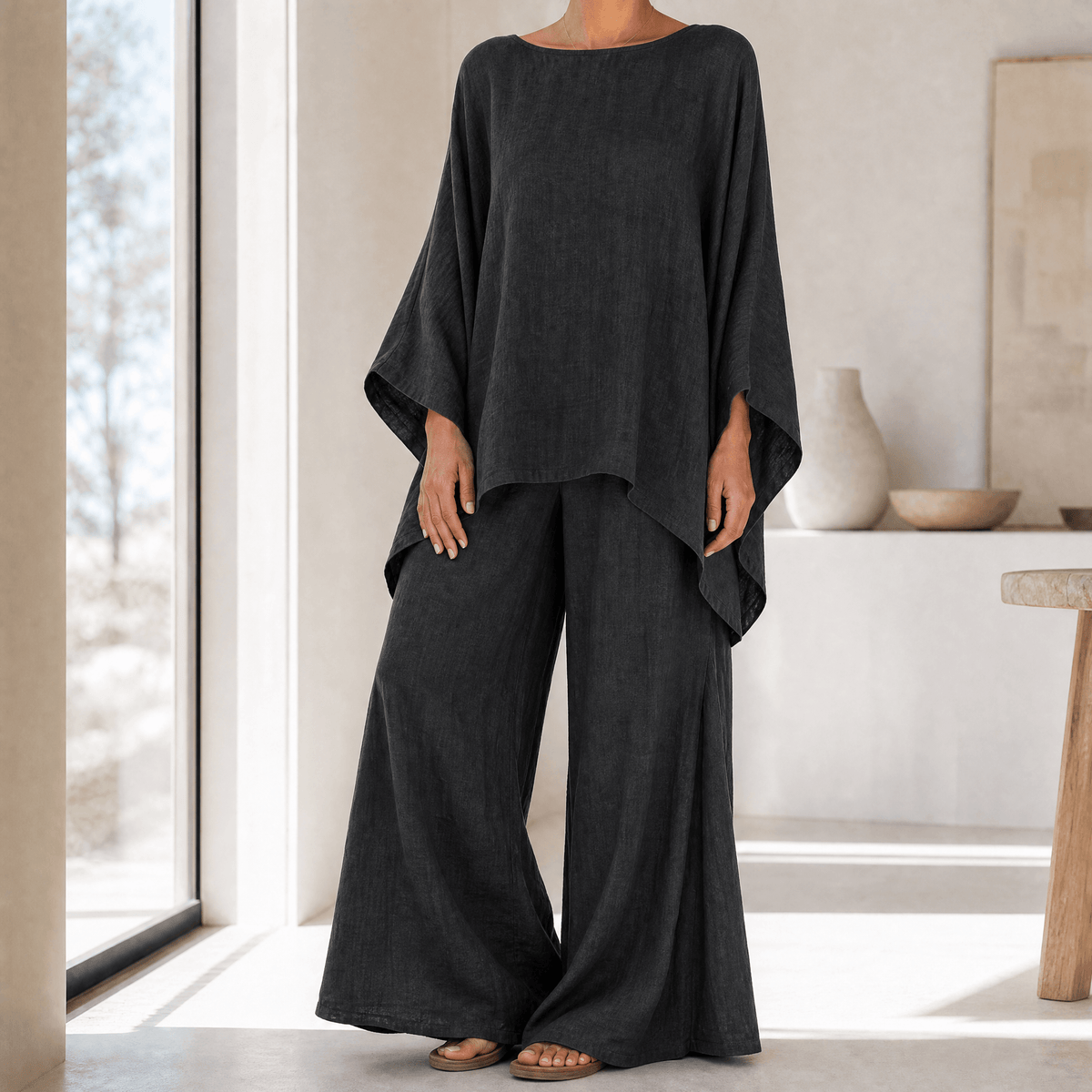 Lunavia – Women's Flowy Batwing Top and Wide-Leg Pants Set