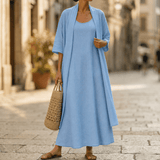 Lunavia – Women's Linen Cotton Two-Piece Set with Duster