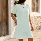 Lunavia – Women's Striped Button-Placket Mini Dress with Pockets