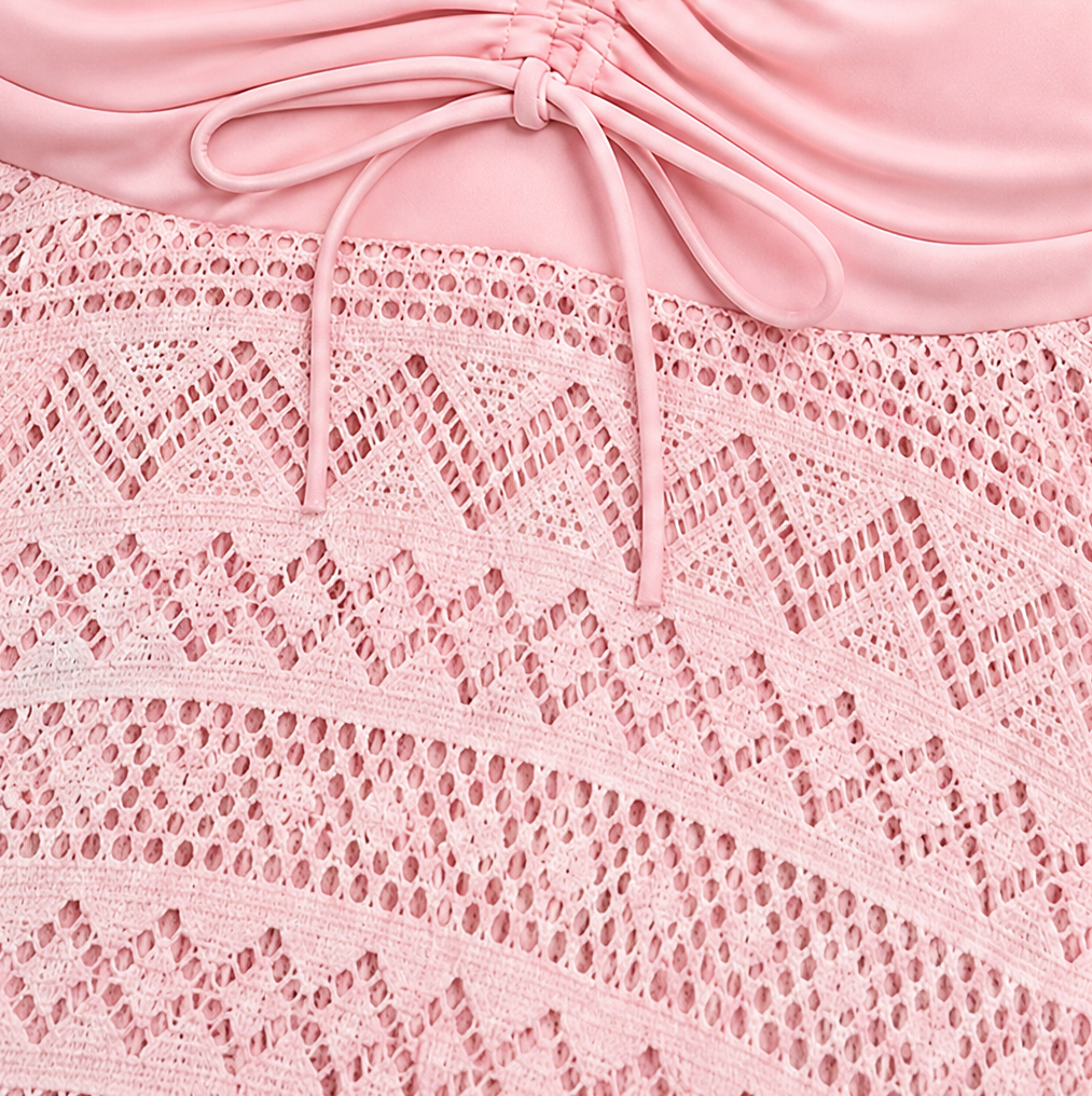 Marella – Plus Size Ruched Swim Dress with Lace Skirt Coverage