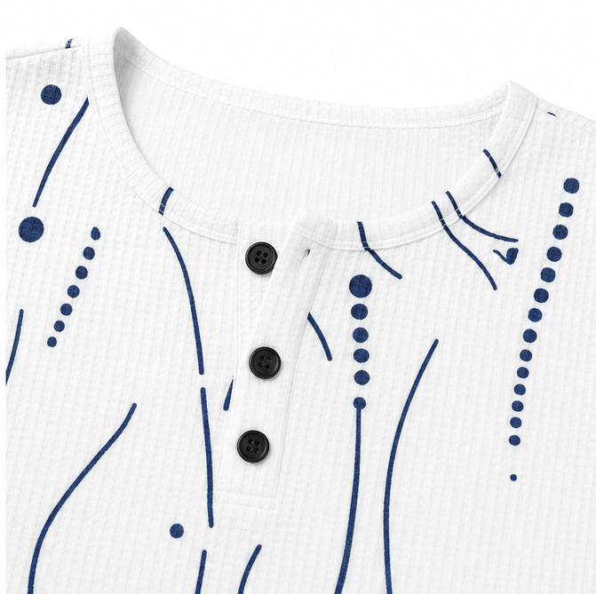 Marellia – Abstract Print Waffle Top with Button Placket