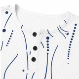 Marellia – Abstract Print Waffle Top with Button Placket