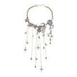 Celestra - Cascading Sun Moon & Star Fringe Necklace