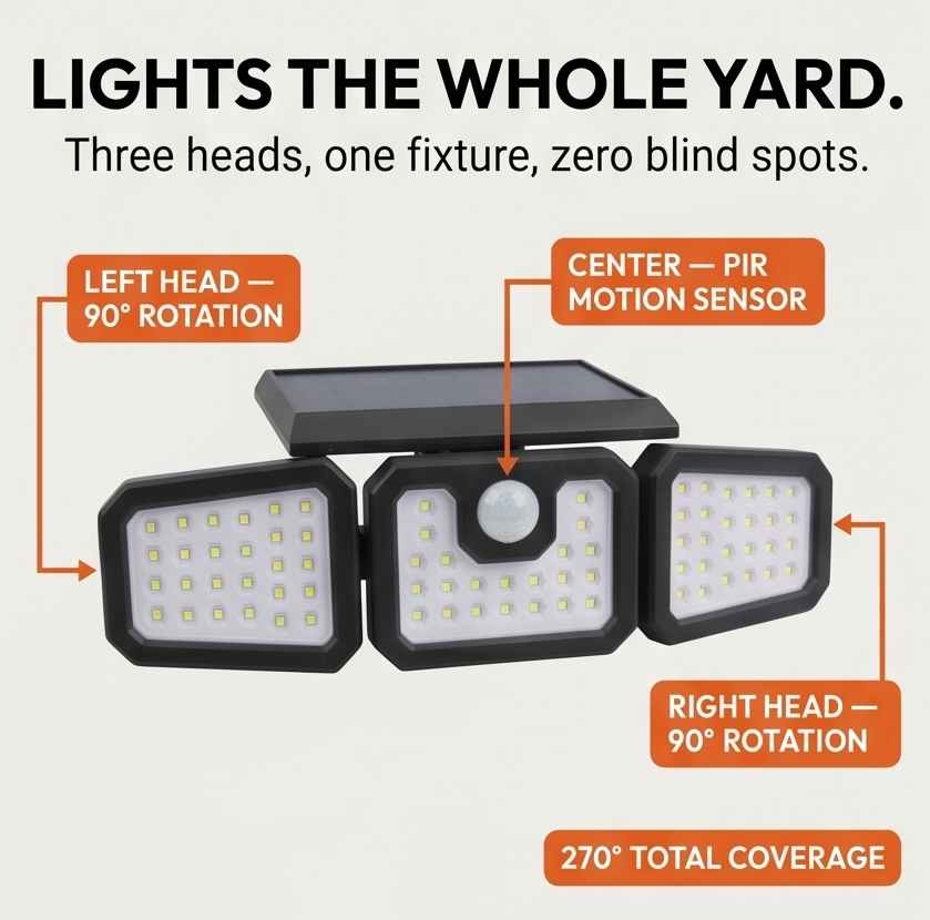 Northwall – 3-Head Solar Wall Light with Motion Sensor