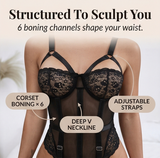Noxelle – Women's Skull Lace Corset Bodysuit with Garter Straps