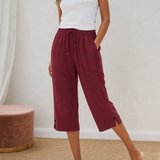 Lyriva – Women's Capri Pants with Drawstring Waist, Pockets and Button-Slit Hem