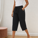 Lyriva – Women's Capri Pants with Drawstring Waist, Pockets and Button-Slit Hem