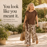 Lunaria – Women's Side-Tie Top & Wide-Leg Leaf-Print Pants Set